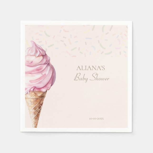 Ice Cream Cute Theme Girl Baby Shower  Napkins (Front)