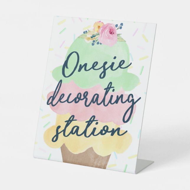Ice Cream Decorating Station Baby Shower Pedestal Sign (Front)