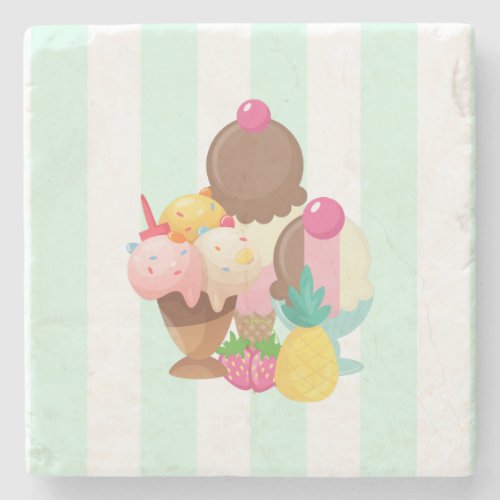 Ice Cream Desserts Neopolitan Flavor Stone Coaster