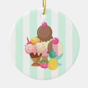Ice Cream Desserts Neopolitan Flavors Ceramic Ornament