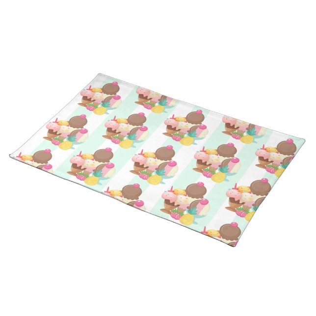 Ice Cream Desserts Neopolitan Flavors Cloth Placemat (On Table)