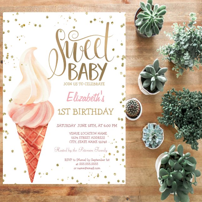 Ice Cream Diamonds Stripe Sweet Baby Birthday   Invitation (Creator Uploaded)