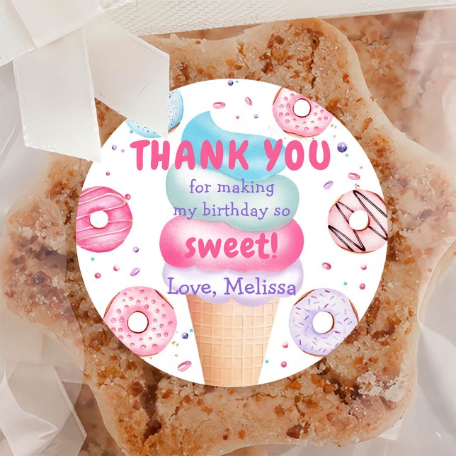 Ice Cream Donut Birthday Classic Round Sticker (Creator Uploaded)