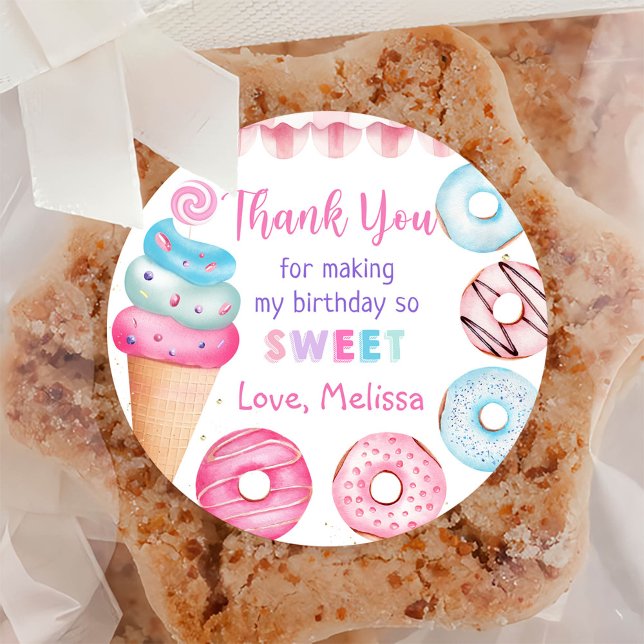 Ice Cream Donut Birthday Classic Round Sticker (Creator Uploaded)