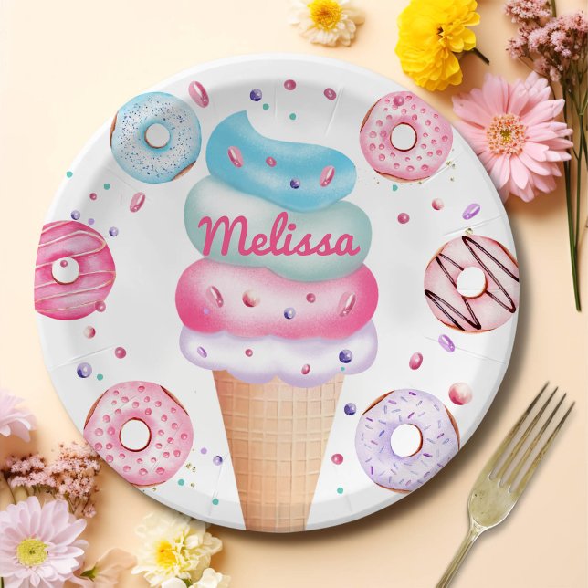 Ice Cream Donut Birthday Party Paper Plates (Creator Uploaded)