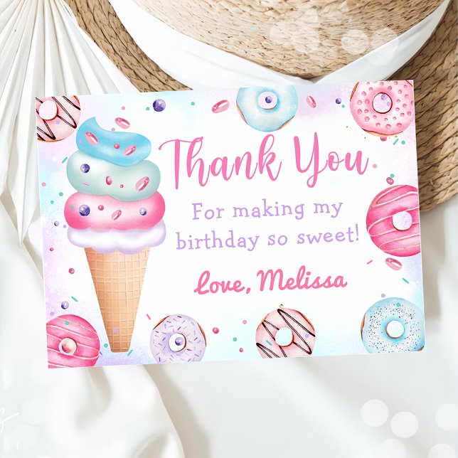 Ice Cream Donut Birthday Thank You Card (Creator Uploaded)