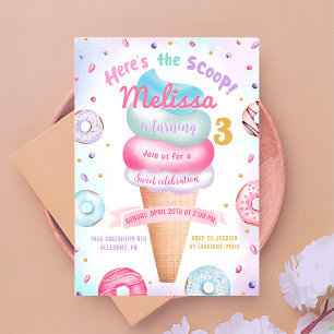 Ice Cream Donut Here's the Scoop Birthday Invitation