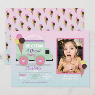 Ice Cream Donut Party Birthday Photo Doughnuts Invitation