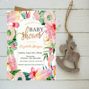  Ice cream,Donuts Sweets Leaves Baby Shower Invitation
