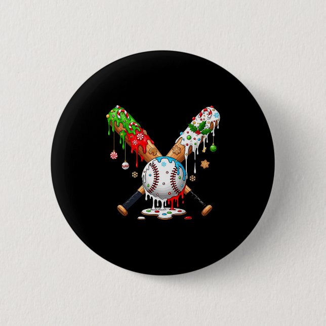 Ice Cream Drip Baseball Christmas Xmas Pajama Kids Button (Front)
