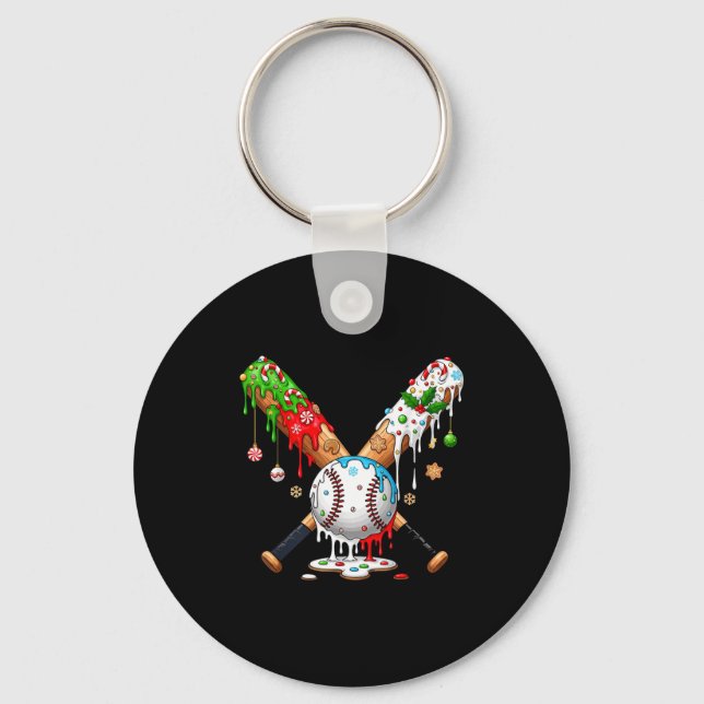 Ice Cream Drip Baseball Christmas Xmas Pajama Kids Keychain (Front)