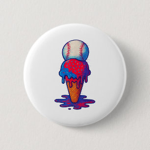 Ice Cream Drip Baseball Sport Distressed Glitch Fo Button