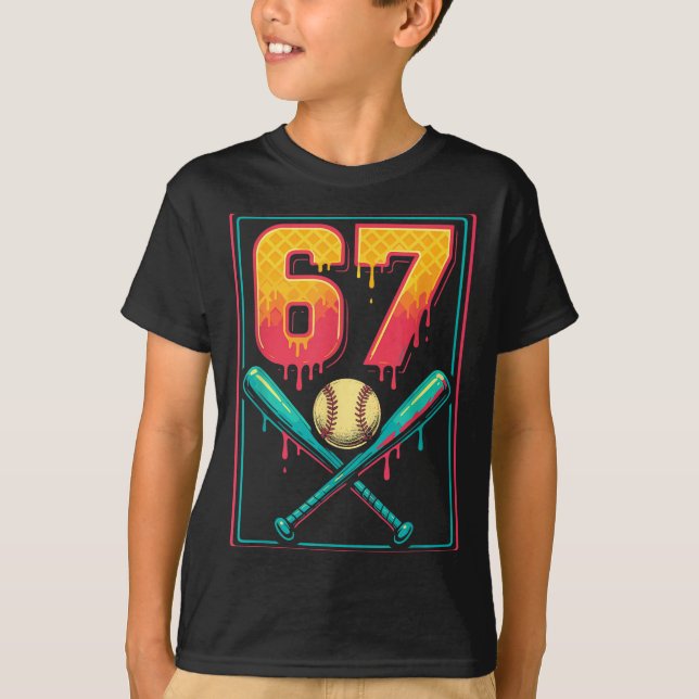 Ice Cream Drip Baseball Stuff 67 Meme Gen Alpha &a T-Shirt (Front)