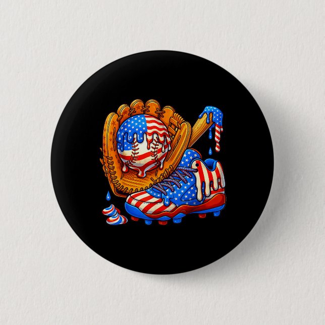Ice Cream Drip Baseball Stuff American Flag for Button (Front)