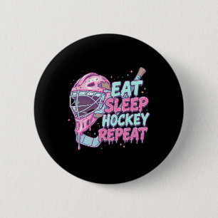 Ice Cream Drip Hockey Goalie Mask Eat Sleep Hockey Button