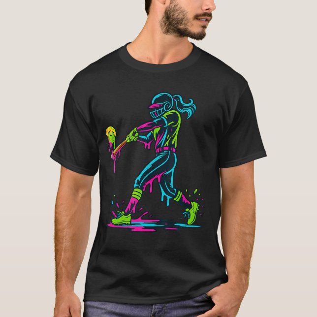 Ice Cream Drip Softball Player Softball Drip T-Shirt (Front)
