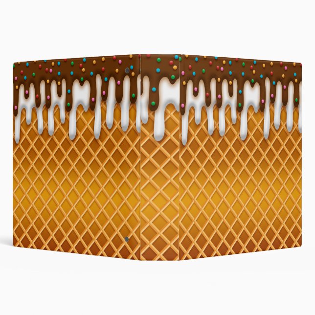 Ice Cream Drip Waffle Cone Chocolate And Vanilla  3 Ring Binder (Background)