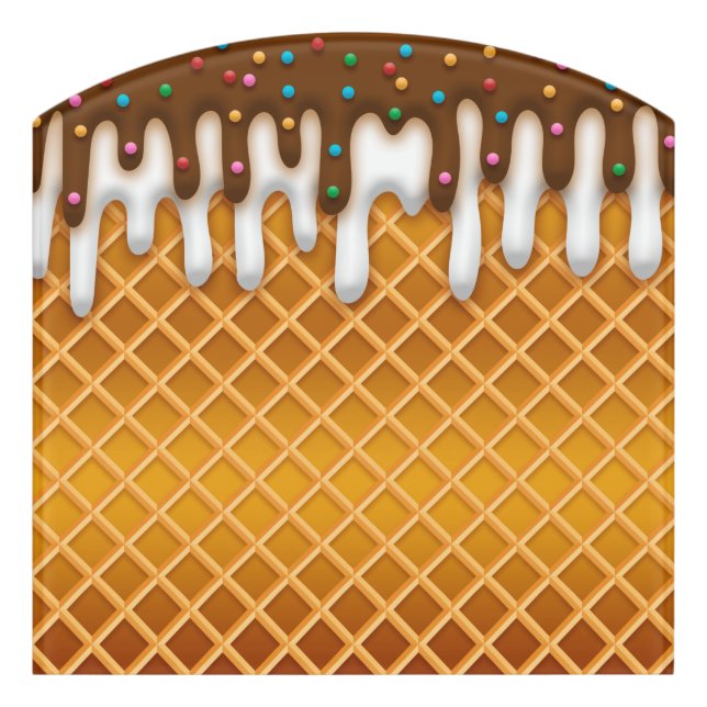 Ice Cream Drip Waffle Cone Chocolate And Vanilla Door Sign (Contour Front)