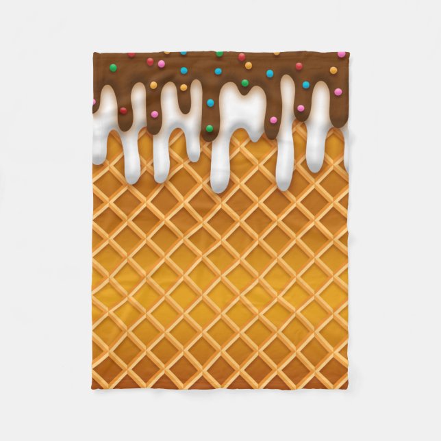 Ice Cream Drip Waffle Cone Chocolate And Vanilla  Fleece Blanket (Front)