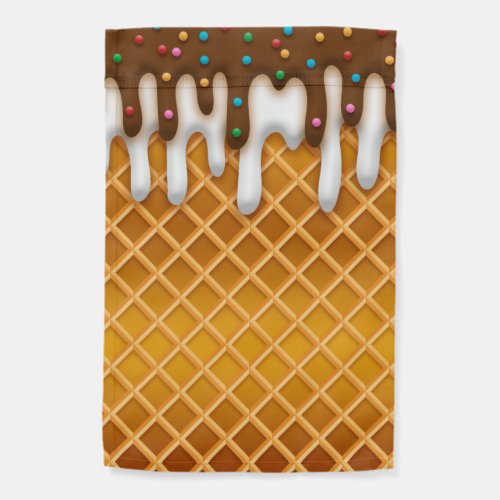 Ice Cream Drip Waffle Cone Chocolate And Vanilla  Garden Flag