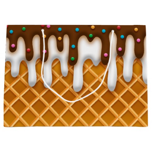 Ice Cream Drip Waffle Cone Chocolate And Vanilla Large Gift Bag