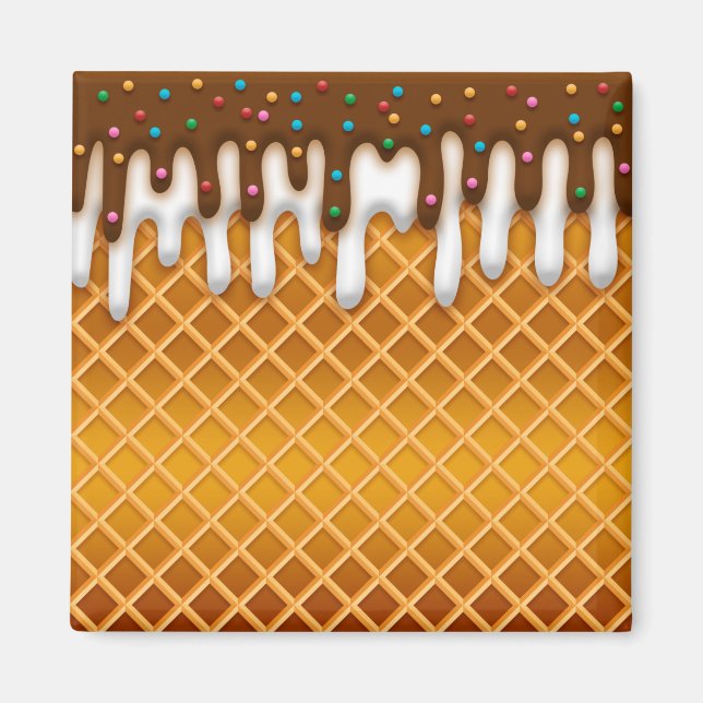 Ice Cream Drip Waffle Cone Chocolate And Vanilla  Magnet (Front)