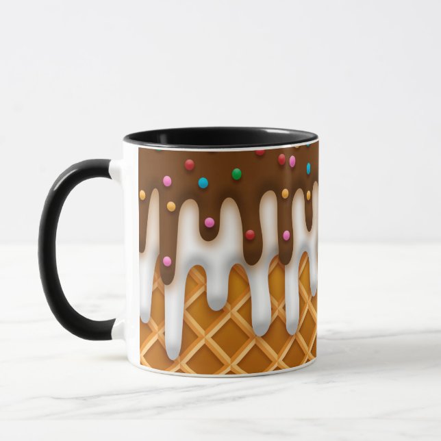Ice Cream Drip Waffle Cone Chocolate And Vanilla  Mug (Left)