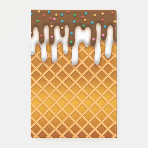 Ice Cream Drip Waffle Cone Chocolate And Vanilla  Post_it Notes