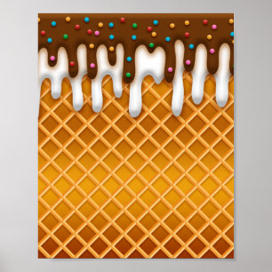 Ice Cream Drip Waffle Cone Chocolate And Vanilla Poster