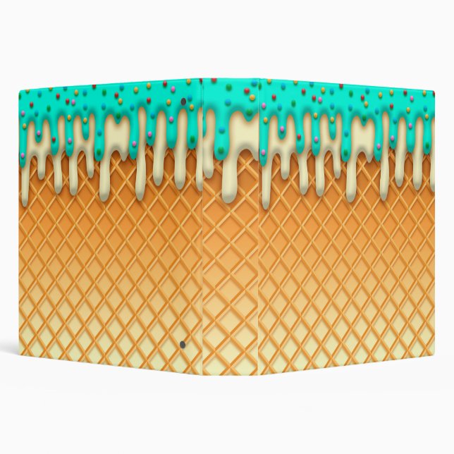 Ice Cream Drip Waffle Cone Mint With Sprinkles 3 Ring Binder (Background)