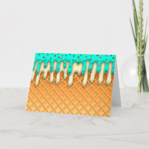 Ice Cream Drip Waffle Cone Mint With Sprinkles Card