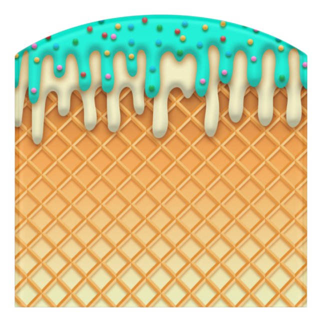 Ice Cream Drip Waffle Cone Mint With Sprinkles Door Sign (Contour Front)