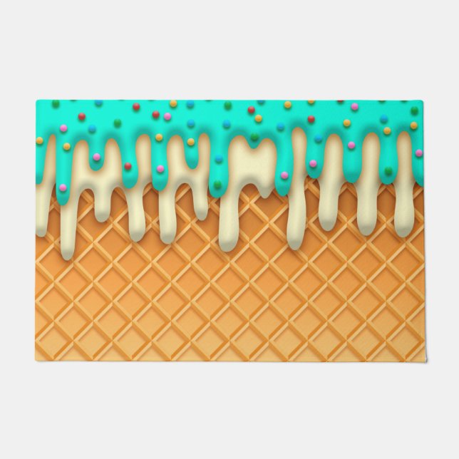 Ice Cream Drip Waffle Cone Mint With Sprinkles Doormat (Front)