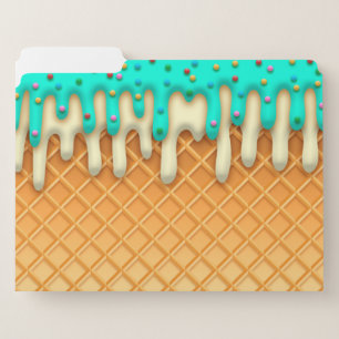 Ice Cream Drip Waffle Cone Mint With Sprinkles File Folder