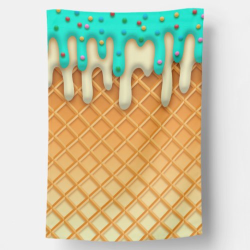 Ice Cream Drip Waffle Cone Mint With Sprinkles House Flag