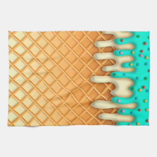 Ice Cream Drip Waffle Cone Mint With Sprinkles Kitchen Towel