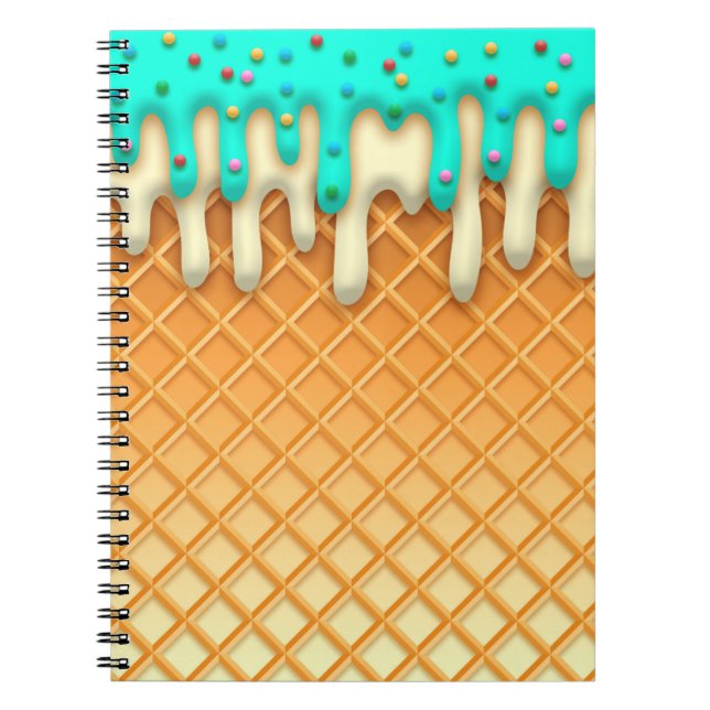 Ice Cream Drip Waffle Cone Mint With Sprinkles Notebook (Front)