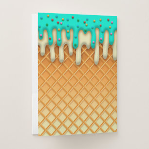Ice Cream Drip Waffle Cone Mint With Sprinkles Pocket Folder