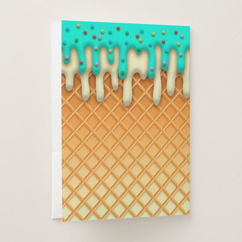 Ice Cream Drip Waffle Cone Mint With Sprinkles Pocket Folder