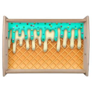 Ice Cream Drip Waffle Cone Mint With Sprinkles Serving Tray