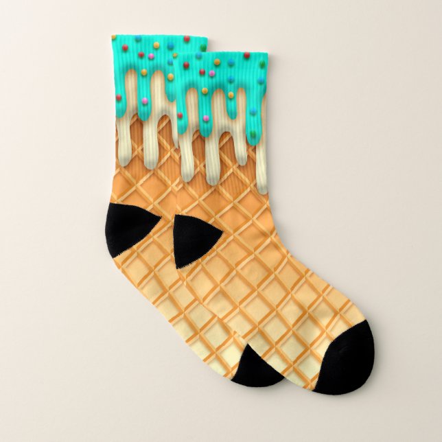 Ice Cream Drip Waffle Cone Mint With Sprinkles Socks (Pair)