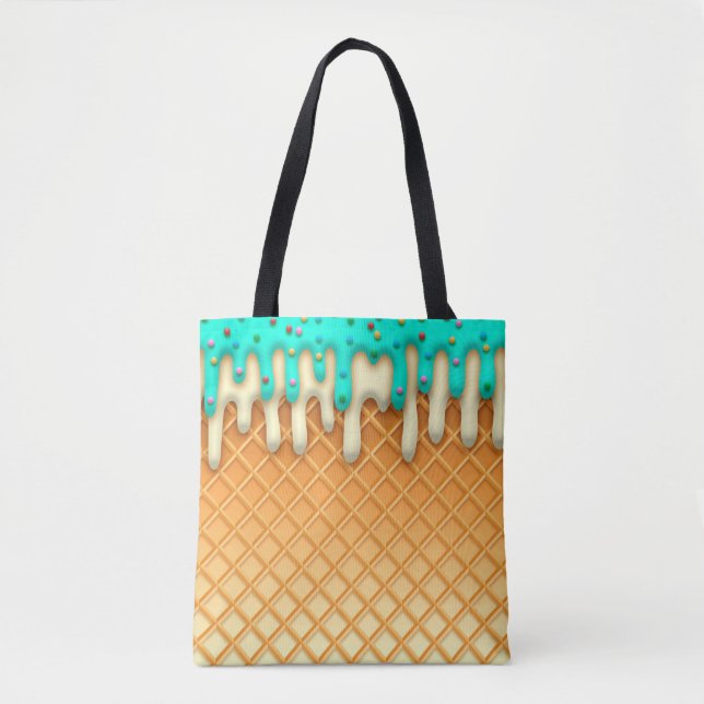 Ice Cream Drip Waffle Cone Mint With Sprinkles Tote Bag (Front)