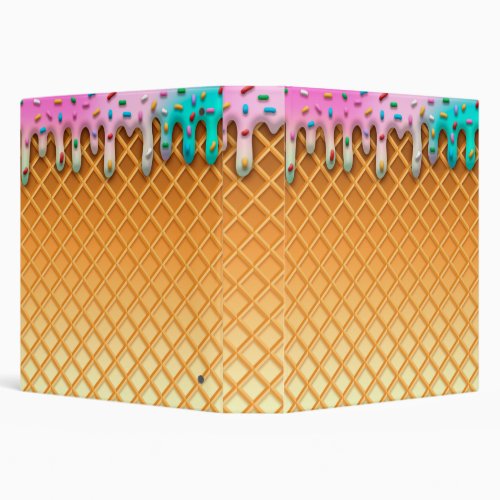 Ice Cream Drip Waffle Cone Pink With Sprinkles 3 Ring Binder