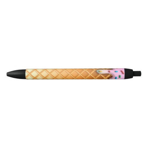 Ice Cream Drip Waffle Cone Pink With Sprinkles Black Ink Pen