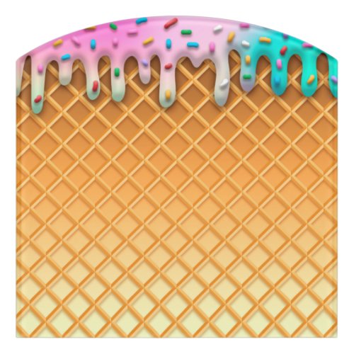 Ice Cream Drip Waffle Cone Pink With Sprinkles Door Sign