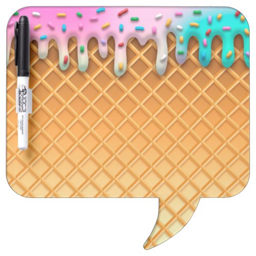 Ice Cream Drip Waffle Cone Pink With Sprinkles Dry Erase Board