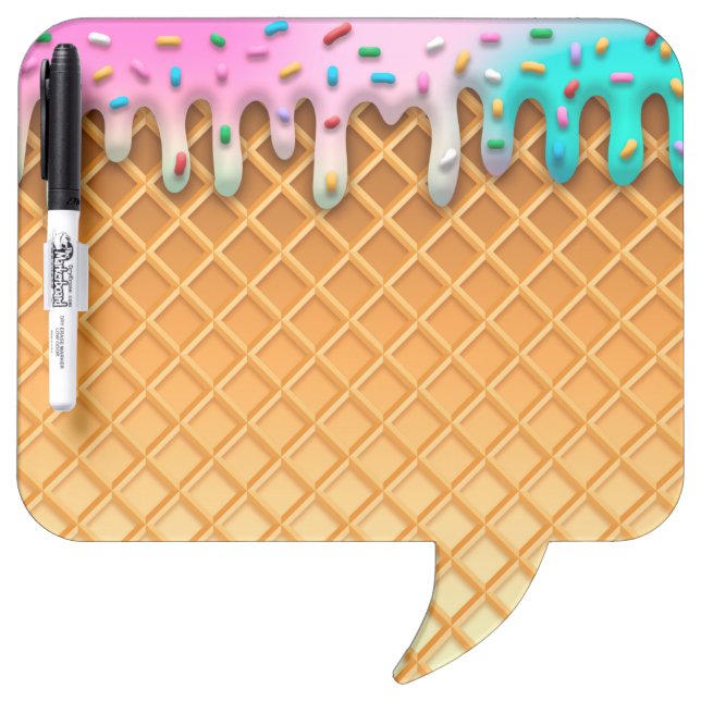 Ice Cream Drip Waffle Cone Pink With Sprinkles Dry Erase Board (Front)