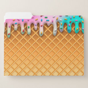 Ice Cream Drip Waffle Cone Pink With Sprinkles File Folder
