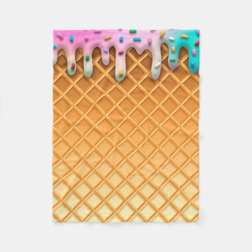 Ice Cream Drip Waffle Cone Pink With Sprinkles Fleece Blanket