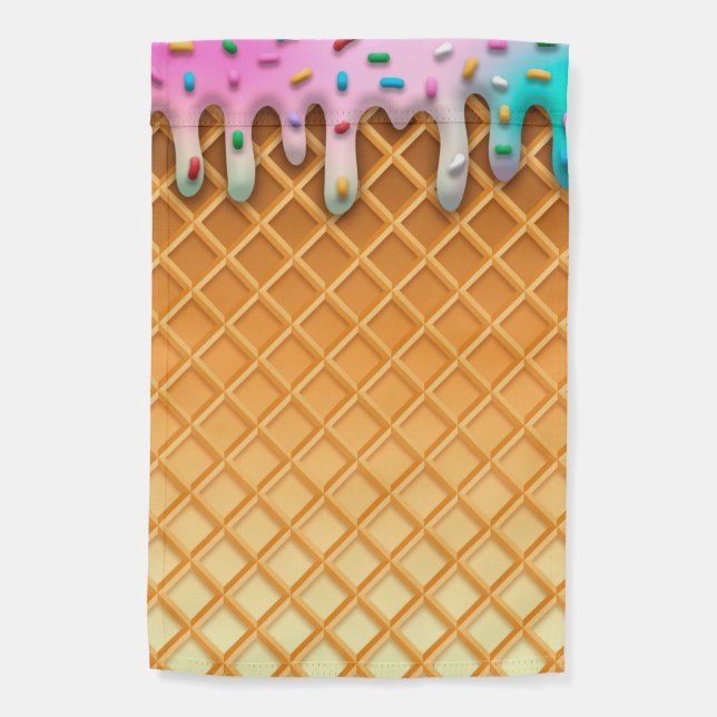 Ice Cream Drip Waffle Cone Pink With Sprinkles Garden Flag (Back)